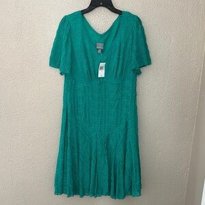 Women’s Plus Rabbit Rabbit Rabbit Dress Green Lace Fit & Flare Midi Flutter 14W